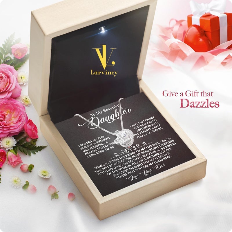 Larvincy To My Daughter Necklace From Dad With Heartfelt Message & Elegant Box, Gifts For Daughter From Father, Beautiful Jewelry Gift From Love Daddy On Graduation, Birthday, Wedding, Christmas - Image 2